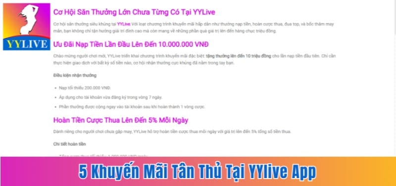 5 Khuyến Mãi Tân Thủ Nhận Thưởng Cực Lớn Tại YYlive App 9 khuyến mãi tân thủ